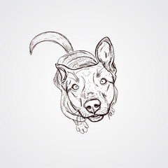 vector black and white sketch of the dog sitting