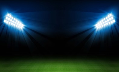 Football arena field with bright stadium lights vector design. Vector illumination © photoraidz