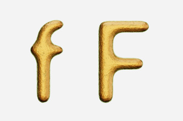 Rough Bronze Uppercase and Lowercase f on a White Background