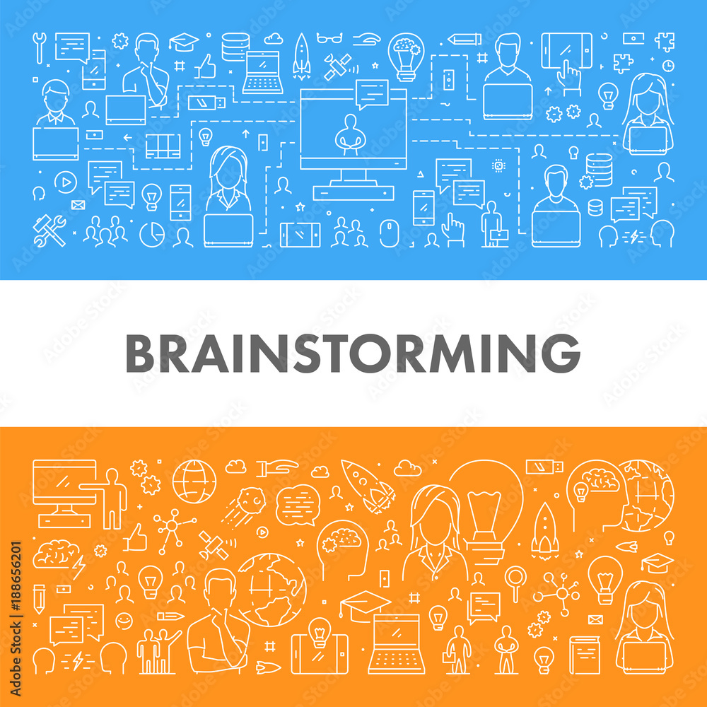 Poster vector line web banner for brainstorming