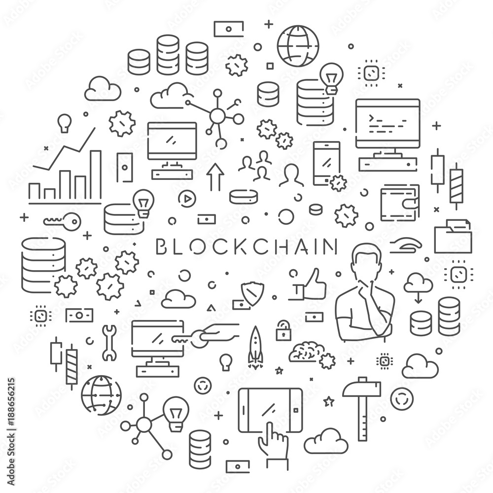 Poster vector line web concept for blockchain