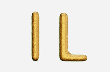 Rough Bronze Uppercase and Lowercase l on a White Background