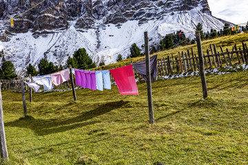 Fototapeta na wymiar Washed cloths hanging on the clothesline