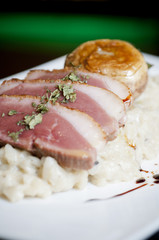 Rissotto de champiñones y trigueros con pato.