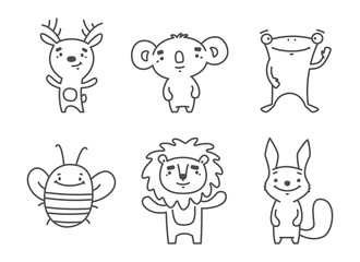 Obraz premium Vector line set of cute animals