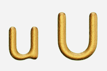 Rough Bronze Uppercase and Lowercase u on a White Background