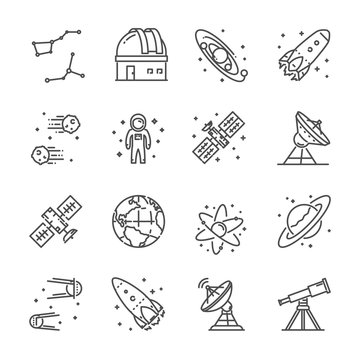 Vector line icon set for astronomy