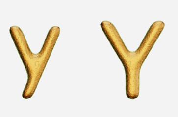 Rough Bronze Uppercase and Lowercase y on a White Background