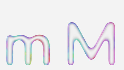 Vibrantly Colorful Upper and Lower Case m Rendered Using a Bubble