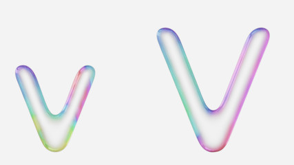 Vibrantly Colorful Upper and Lower Case v Rendered Using a Bubble