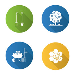 Agriculture flat design long shadow glyph icons set