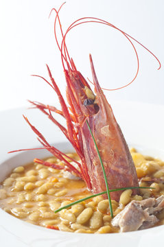 Arroz meloso de carabinero y calamar.