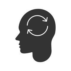 Human head with refresh sign inside glyph icon
