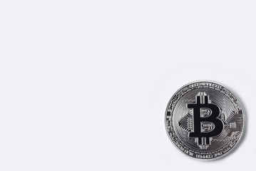 silver bitcoin isolated on white background, cryptocurrency physical bitcoin coin