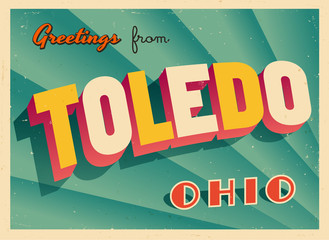 Vintage Touristic Greeting Card From Toledo, Ohio - Vector EPS10. Grunge effects can be easily removed for a brand new, clean sign. - obrazy, fototapety, plakaty