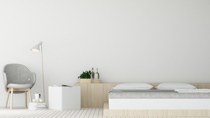 The interior hotel living and bedroom space - 3d rendering white background