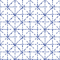 Blue and white shibori traditional fabric tie dye seamless pattern, vector