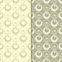 Olive green geometric ornaments. Set of seamless patterns