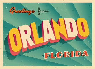 Vintage Touristic Greeting Card From Orlando, Florida - Vector EPS10. Grunge effects can be easily removed for a brand new, clean sign. - obrazy, fototapety, plakaty