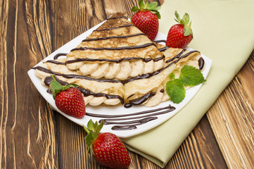 Crepes with Banana and strawberries