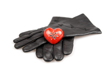red heart on the gloves