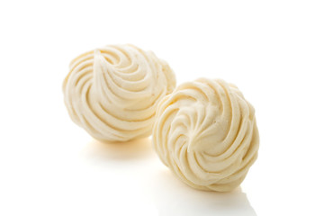 Homemade white zephyr or marshmallow isolated on white background