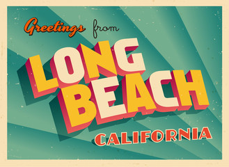 Vintage Touristic Greeting Card From Long Beach, California - Vector EPS10. Grunge effects can be easily removed for a brand new, clean sign.