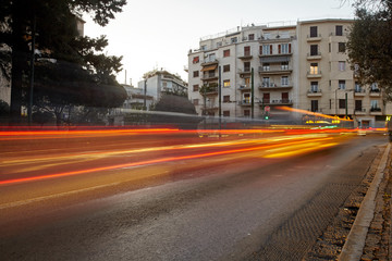 Ηour of peak traffic in Athens.Car motion.