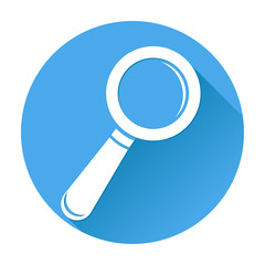 Search or Find icon. White silhouette on blue round background