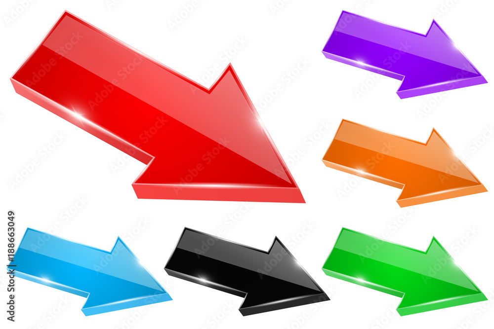 Sticker Colored shiny arrows. 3d icons