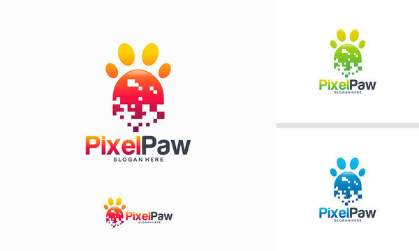 Pixel Paw logo designs concept vector, Animal Technology logo template