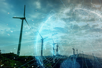 Wind power station and global communication concept.