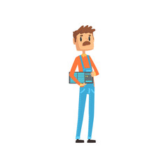 Computer technician or system administrator, engineer system IT administrator at work cartoon vector illustration