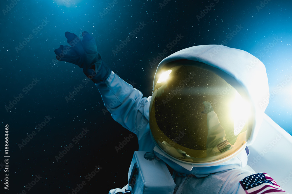 Sticker astronaut floating in outer space , high contrast image
