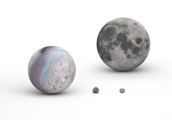 Neptune moons and Earth moon in size comparison