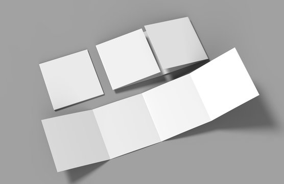 Eight page Double gate fold brochure blank white template for mock up and presentation design. 3d illustration.