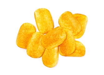 Barbecue flavored potato chips isolated on white background, top view