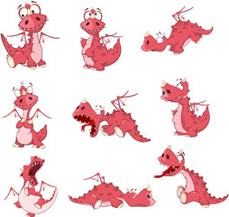 Set of  Cartoon Illustration Dragons for you Design