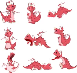 Foto auf Alu-Dibond Set von Cartoon-Illustrations-Drachen für Sie Design © liusa