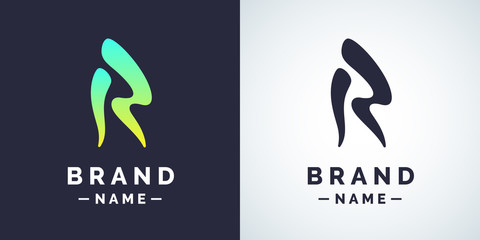 Modern linear logo and sign the letter R.