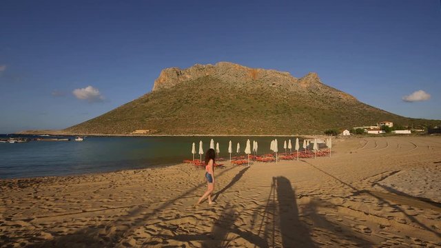 Teenager In Pink Bikini On Beach; Falasarna To Stavros; Stavros, Crete, Greece