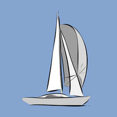 Hand drawn white sailboat, vector