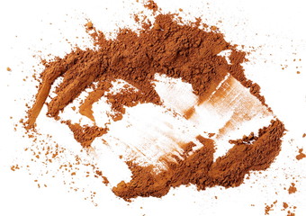 Cocoa powder pile isolated on white background