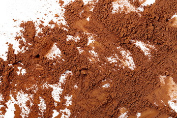 Cocoa powder pile isolated on white background