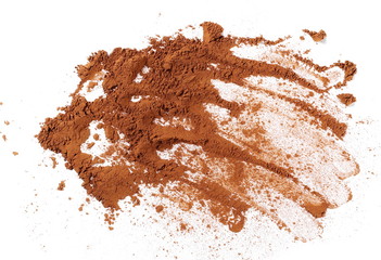 Cocoa powder pile isolated on white background