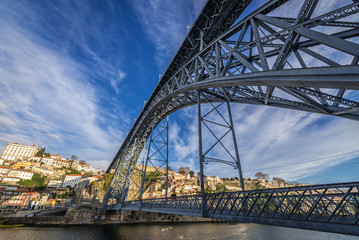 Famous steel bridge of Dom Luis I between Vila Nova de Gaia and Porto cities, Portugal