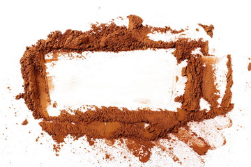 Cocoa powder pile isolated on white background