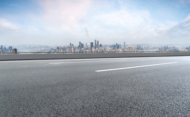 Road ground and Chongqing urban architectural landscape skyline
