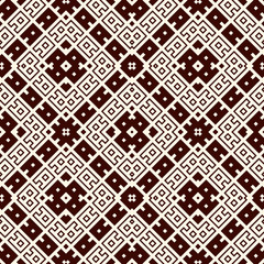 Seamless pattern design with ethnic ornament. Embroidery motif. Ancient ornamental wallpaper. Repeated geometric forms.