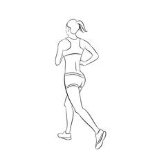 Line drawing of a running woman silhouette